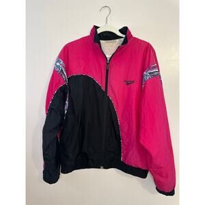 Vintage 90's Reebok Pink Black 100% Nylon Zip Up Windbreaker Jacket Size Large